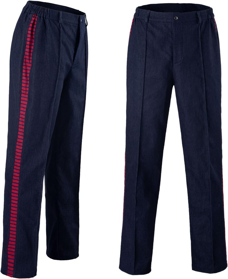 CosFantasy Mens Red Striped Pants Halloween Costume Straight Cut Jeans Light Weight - Image 1